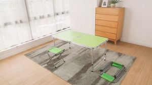 Elegan Home Meja Lipat Koper 4 Kursi Meja Lipat Meja Koper Aluminium meja Portable Kaki