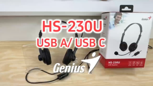 Genius HS-230U Wired USB Headset with Microphone – Headband Design Volume Control USB-A or USB-C PC Laptop ( Black )