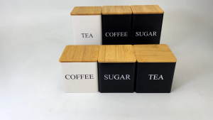 Coffee Tea Sugar Canister with Bamboo Lid Square Storage Savings Box Metal Sealed Packagin
