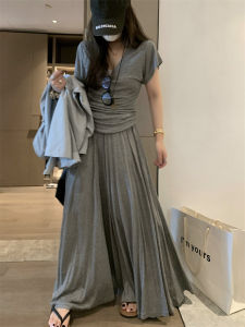 KKSTUDIO Váy Dài Chữ a Cổ Chữ V Mùa Hè Cho Nữ Bộ Đồ Hai Mảnh Thoải Mái Thân Thiện Với Da Dáng Rộng Phong Cách Thường Ngày