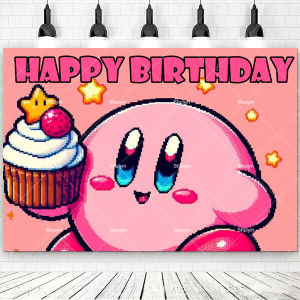 Cute Kirby Pink Backdrop Kids Birthday Decorations Party Supplies Girl Baby Shower Decor Banner Photo Shoot Background Prop Gift