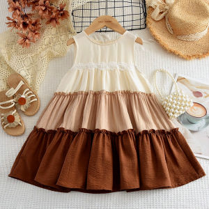 Summer New  Korean Version Yellow Sweet and Cute Gradient Color Girls Casual Sleeveless Dress 3-7 Years Old Daily Wear