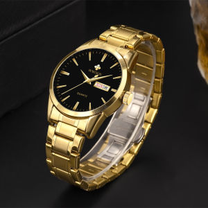 WWOOR นาฬิกาทองผู้ชายธุรกิจคลาสสิกสายสแตนเลสกับปฏิทินนาฬิกาข้อมือผู้ชายดั้งเดิมกันน้ำ