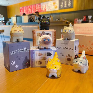 Baimao Original Wood Carving Style Resin Figurine Cute Cat Tabletop Decoration Creative Plushie Cat Standee Collectible Toy