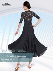 DANBAOLUO | New Lace Slimming Long Dress Black Half Sleeve V-Neck Large Swing Dancing Skirt