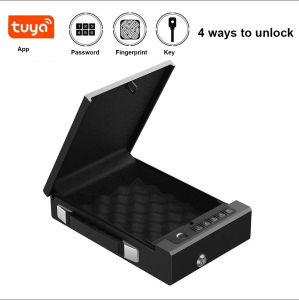 Peti keselamatan mudah alih Tuya APP/kata laluan/cap jari/kunci 4 cara membuka kunci peti keselamatan keluli untuk pejabat kereta Home Valuables penyimpanan barang kemas tunai