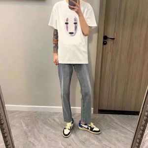 Summer 2023 Trendy Ghost Face Short Sleeve Mens T-shirt Faceless Cartoon Design Casual Loose Fit Daily Wear for Teens