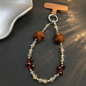 Vintage Star Crystal Beaded Phone Wrist Strap Bag Charm Keychain Anti-lost Portable Lanyard Earbuds Bags Strap for Girls Women