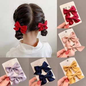 1 Pair Elegant Bow Ribbon Bobby Pin Hair Clip Kawaii Bowknot Fashion Simple Solid Satin Spring Barrettes Cute Headband Hairpins Girls