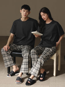 me home wear | Chest Pad New Style Cotton Summer Couples Pajamas