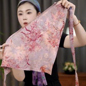 Khăn Choàng Tam Giác Satin Thêu Họa Tiết Dân Tộc Thời Trang Cho Nữ Khăn Quàng Cổ Đa Năng Mùa Hè Polyester Hai Mặt