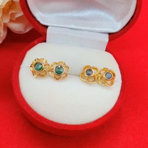 ถ่ายจากทอง พลอยปักก้านลายดอกไม้ สีทอง ชุบทอง ทองไมครอน ทำจากทองเหลือง ออกงานได้ อาบน้ำ รูปที่สุด