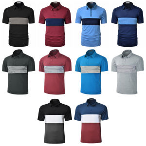 Two Tone Color Block Quick Dry Fit Golf Polo Shirts for Men Short Sleeve T-Shirts Moisture Wicking Collared T Shirt