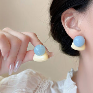 ต่างหูจี้เงินทรงเรขาคณิตสีพื้นสำหรับผู้หญิง ดีไซน์เรียบง่าย สไตล์หวาน ดีไซน์เก๋ไก๋ เครื่องประดับหูทันสมัย