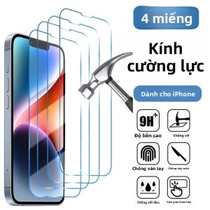 4 Miếng Dán Bảo Vệ Màn Hình Kính Cường Lực Cho iPhone 16 15 14 13 11 12 Pro Max Mini - Chống Trầy Xước Chống Vân Tay
