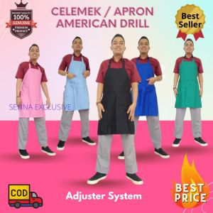 Apron Celemek masak Bahan Drill Chef Barista Toko Roti Tebal Halus Ready Stock
