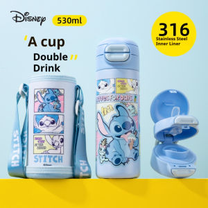 Disney | Disney Stitch Childrens Water Bottle for School Use 316 Stainless Steel Insulated Cup with Dual-Drink Lid Water Flask with Cup