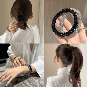 Elegant Sparkling Diamond Hair Ties for Women High Elasticity Durable Hair Bands Simple Personality Head Ropes for High Ponytail