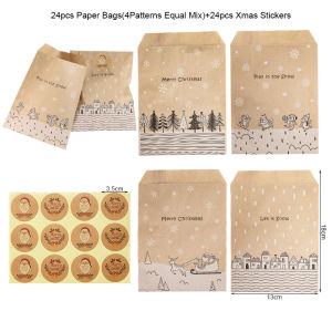24 Bộ Túi Giấy Kraft Giáng Sinh Cổ Điển Chủ Đề Let It Snow Kèm Sticker Dùng Đựng Kẹo Quà Tặng Lịch Chờ Giáng Sinh Quà Tặng Tiệc Giáng Sinh