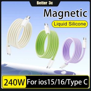240W Magnetic Suction Liquid Silicone Data Cable Type C to Type C Super Fast Charging Cable Self-Storage Self-Winding Phone Charger Cord For ios15/16