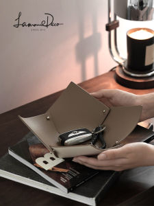 LamomeDeco Leather Key Storage Tray Entrance Desktop Tray Double Color Storage Jewelry Tray Home Organization Accessories