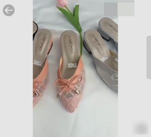 AURORA STORE - Pump Heels APRIL Bustong Heel Brukat Payet Jala Bunga Variasi Pita Sandal Pesta Hak Tinggi Cantik Banget Empuk Bisa COD