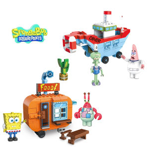 SpongeBob SquarePants Assemble Building Blocks Crab Boss Crab Pot King Base Restaurant dispatches Big Star Doll kids Gift Toy
