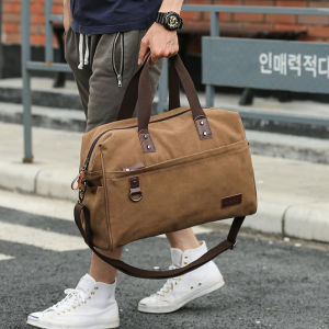 กระเป๋าผ้าแคนวาสความจุขนาดใหญ่กระเป๋าสะพายไหล่เดี่ยวของผู้ชาย อินเทรนด์ กระเป๋าเดินทางสั้น 14 นิ้วคอมพิวเตอร์เอียงข้ามกระเป๋าผู้ชาย