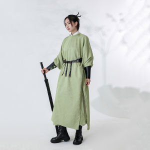 Tang Dynasty Style round Neck Robe Mulberry Leaf Pattern Mens Autumn Winter Hanfu Traditional Chinese Clothing Missing Hip Design
