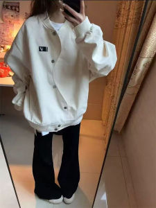 American High Street S-Shape Single Button Baseball Jacket Womens Spring Autumn Loose Couple Top Shirt Jacket