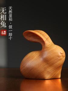 Natural Ailanthus Wood Mini Rabbit Figurine Creative Gift Playable Small Animal Desktop Decoration Cute Style Handmade Craft