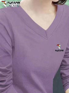 TUCANO 2025 Spring Womens Casual Cotton Long Sleeve T-shirt V-neck Print Top Versatile Base Layer Shirt plus Size