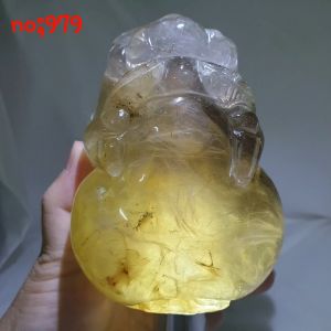 黄兔毛貔貅/Yellow rabbit Hair Quartz / Feng Shui ! Yellow rabbit Hair Pixiu Pi Yao Crystal Carving | Yellow Rabbit Hair Quartz Pixiu Carving
