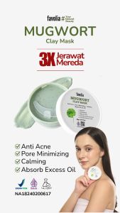 FAVOLIA Mugwort Clay Mask 30gr - Masker Wajah Halal untuk Mengatasi Jerawat, Mengecilkan Pori & Mengurangi Minyak Berlebih | Halal & Teruji Lab