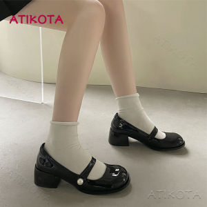 Atikota Giày Cao Gót Da PU Màu Trơn Phong Cách Lolita Cho Nữ