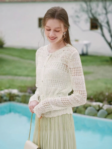 XIANGYING | Crochet Lace Hollow-out Lightweight Waist-defining Knitted Cardigan