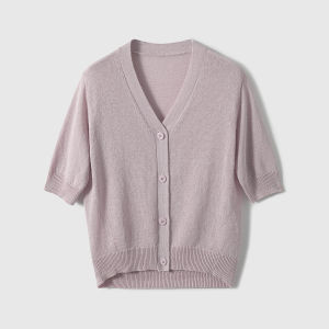 Breathable Paper Yarn French Elegant Simple Mid Sleeve Knitted Top