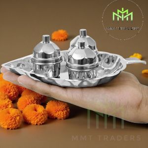STAINLESS STEEL LEAF SHAPE  KUKUMAM HOLDER / KUKUMAM CHIMIL / DOOR GIFT / SANTHANA KINNAM / HOUSE WARMING GIFT / FESTIVAL