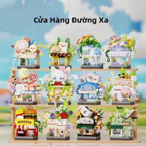Bộ Khối Xây Dựng Thành Phố Phong Cảnh Đường Phố Quán Cà Phê Studio Ảnh Thú Cưng Bánh Mì Hoa Hamburger Cửa Hàng Nhỏ Đồ Chơi Giáo Dục Cho Trẻ Em