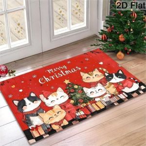 VIKAMA Giáng Sinh Vui Vẻ Áo Len In Hình Mèo Giáng Sinh Thảm Cửa Chống Trượt Trong Nhà Ngoài Trời Thảm Chào Mừng Cho Lối Vào Cửa Trước Trang Trí Ngày Lễ Polyester
