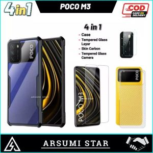 PROMO PAKET MURAH 4 IN 1 CASE XIAOMI POCO X3 SOFTCASE CASING SILIKON TRANSPARAN + ANTI GORES CERAMIC MATTE ANTI SPY + SKIN CARBON 3D + SKIN CAMERA LENS