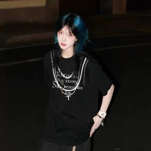 American Style Loose Cotton Short Sleeve Womens T-shirt Summer Trendy Design Printed round Neck Top Cool Style Fashion