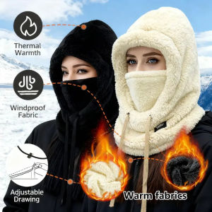1× Solid Color Winter Warm Plush Balaclava Hat with Face Mask 360° Windproof Anti-cold Cap for Cycling/Skiing/Outdoor Activities