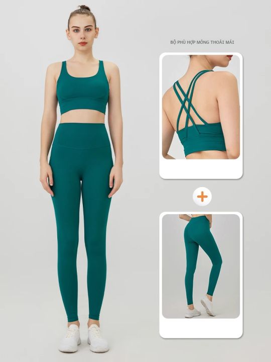 Bộ Quần Áo Tập Yoga Nữ Thể Thao Pilates Bộ Đồ Tập Gym Tập Thể Đẩy Lên Áo Ngực Thể Thao Quần Legging Bộ Thoáng Khí Đan