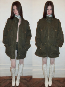 1JINN STUDIO | Vintage Washed Out Long Casual Rope Adjustable Loose Jacket For Women