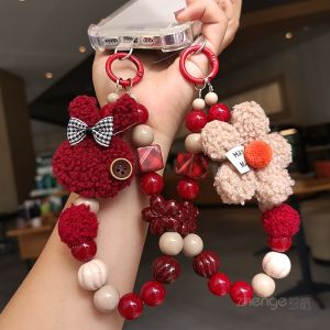 Plush Bead Bracelet Mobile Phone Strap Winter Outdoor Travel Personality Phone Case Anti-Loss Cord High-End Feel New Product