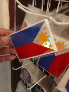 PHILIPPINE FLAG FOR MOTOR AND CARS STICKER HOLOGRAM CUT OUT HIGH QUALITY STICKERS" 3X3.2 inchs