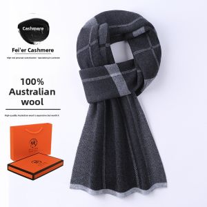 Eordos 100% Cashmere Scarf Mens Winter Plaid Thickened Versatile High-end Wool Neck Warmer Korean Style Warmth Neck Scarf