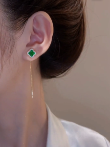 Green Four-leaf Clover Tassel Earrings Womens New 2022 Luxury Sensation Elegant Fashion Trend Summer Hoop Earrings