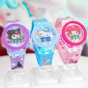 Cute Cartoon Sanrio Kuromi melody Cinnamoroll Luminous  Watch Without Rotating Flip for Kids Colorful Flashing Led Watch Toys best Gifts